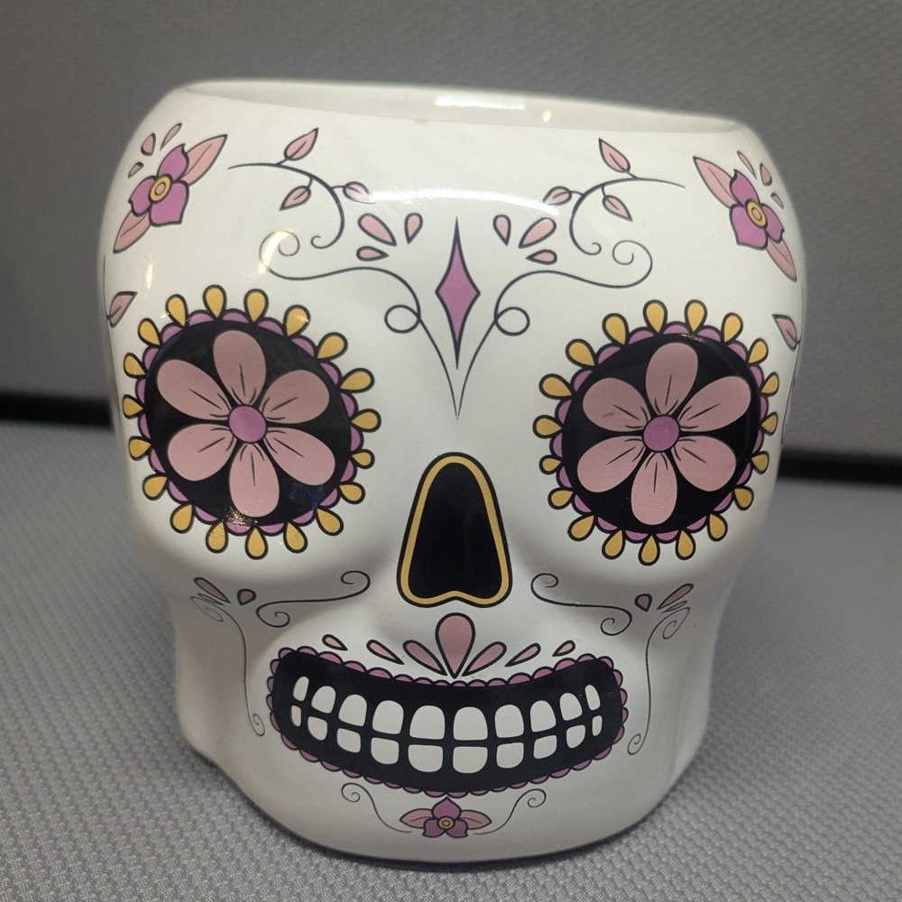 Sugar Skull Ceramic Planter Floral Day of the Dead Pot Skeleton Costa Farms